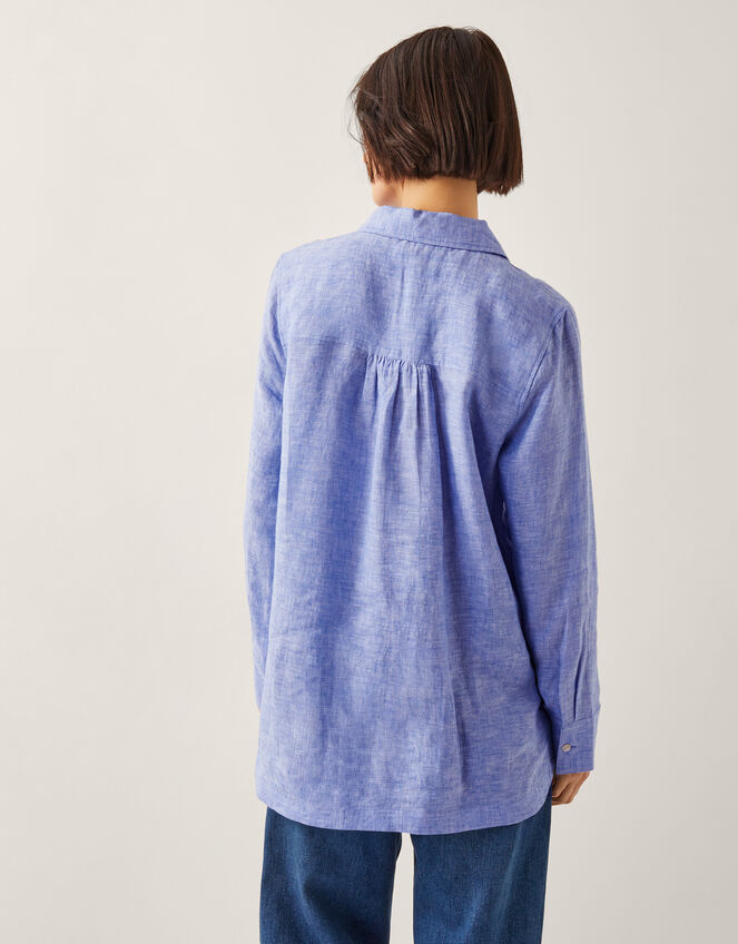Lola Linen Longline Shirt, Blue (BLUE), large