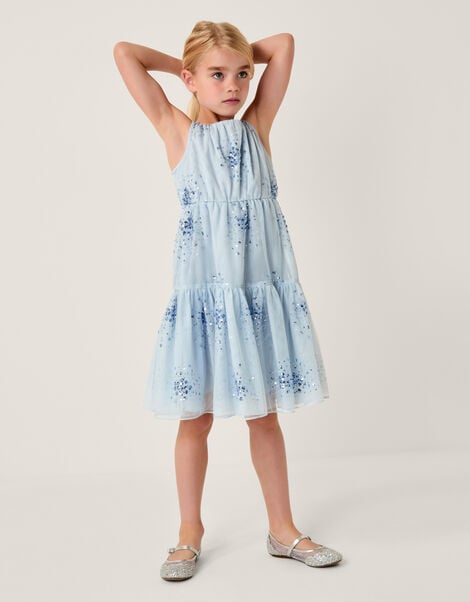 Tilly Sequin Tiered Party Dress, Blue (PALE BLUE), large