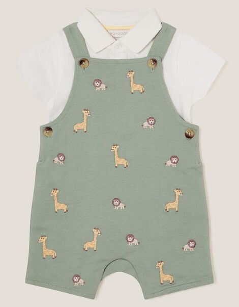 Newborn Giraffe Dungaree Set, Green (GREEN), large