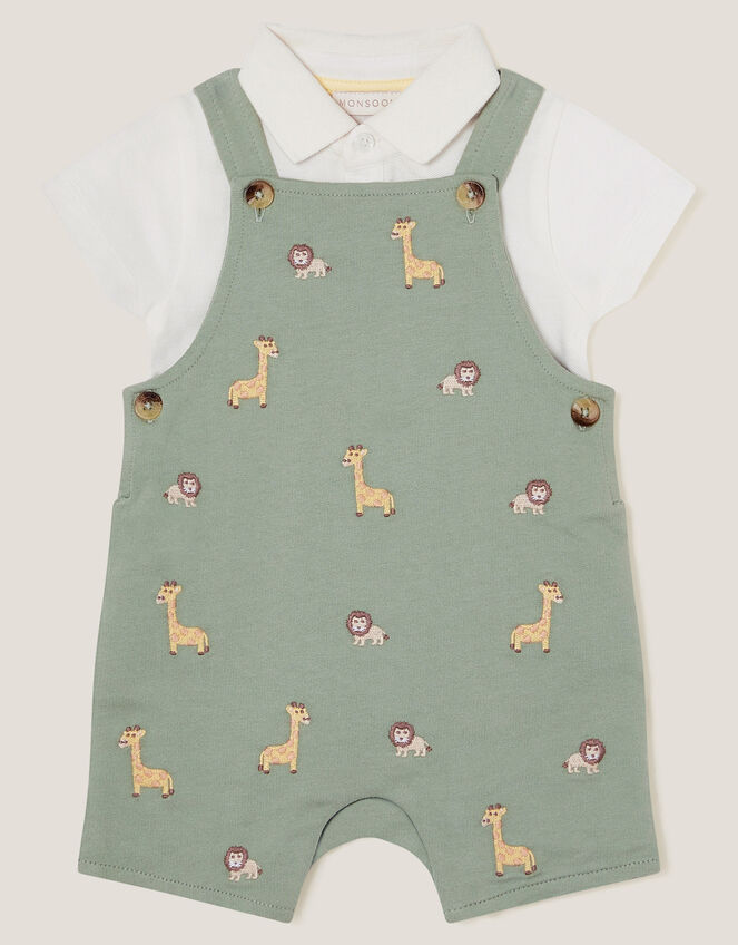 Newborn Giraffe Dungaree Set, Green (GREEN), large