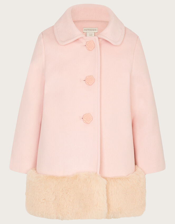Baby Fur Trim Coat, Pink (PALE PINK), large