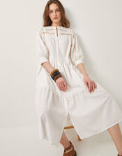 Tillie Cutwork Tiered Midi Dress, Ivory (IVORY), large