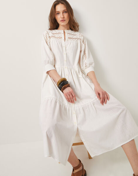 Tillie Cutwork Tiered Midi Dress, Ivory (IVORY), large