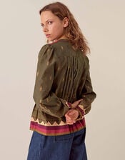 East Apate Printed Cotton Top, Green (KHAKI), large