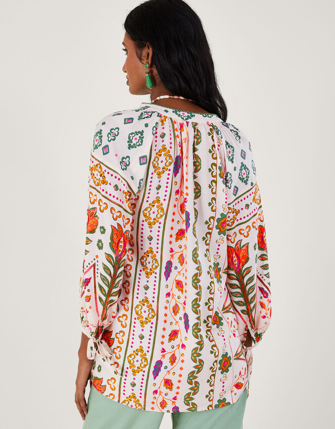 Print Shirred Blouse in LENZING™ ECOVERO™, Ivory (IVORY), large