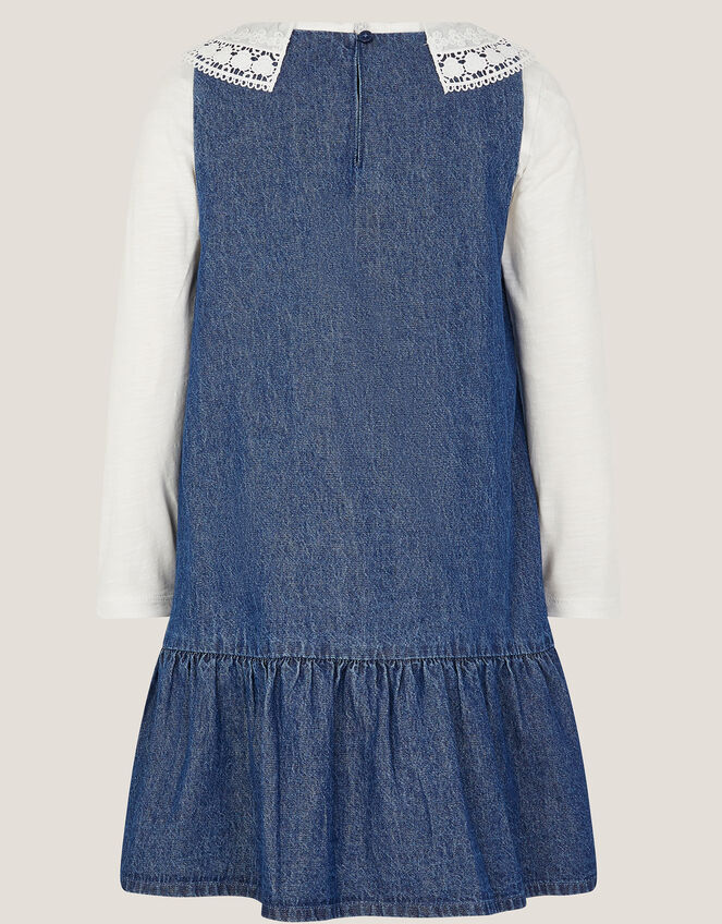 Collar Top & Chambray Bow Dress Set, Blue (BLUE), large