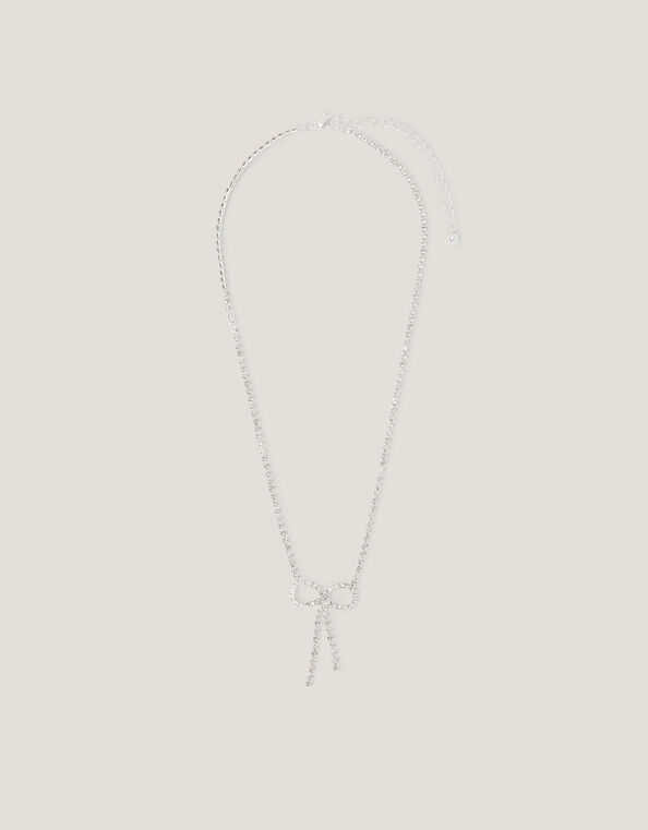 Diamanté Bow Necklace, , large