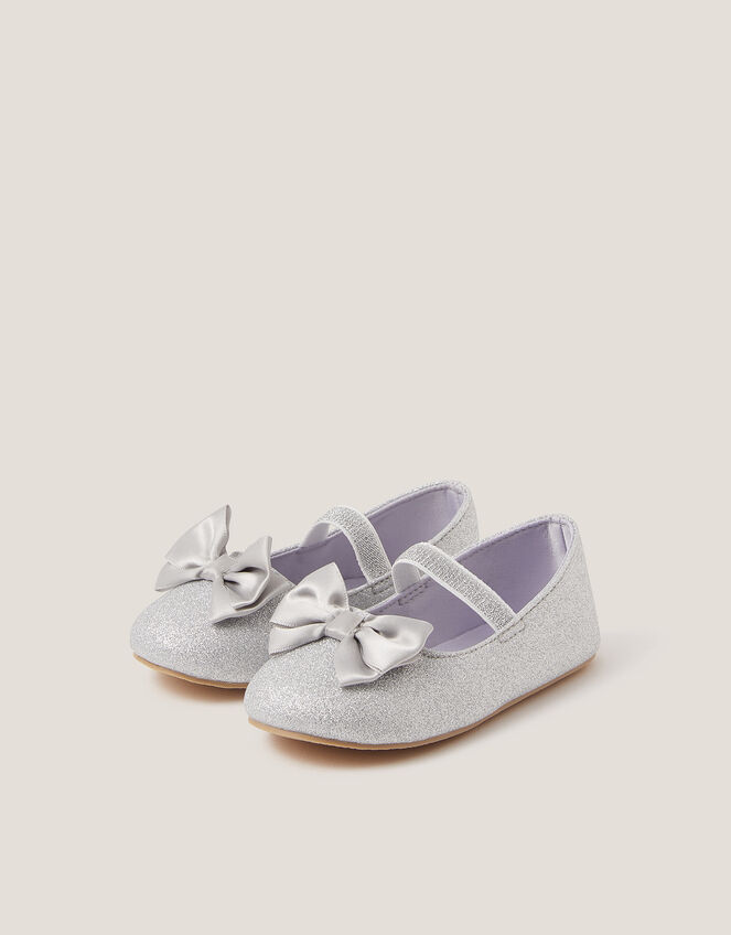 Baby Bow Glitter Walker Shoes, Silver (SILVER), large