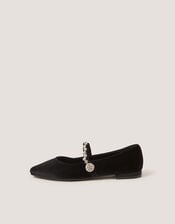 Georgia Embellished Velvet Ballet Flats, Black (BLACK), large