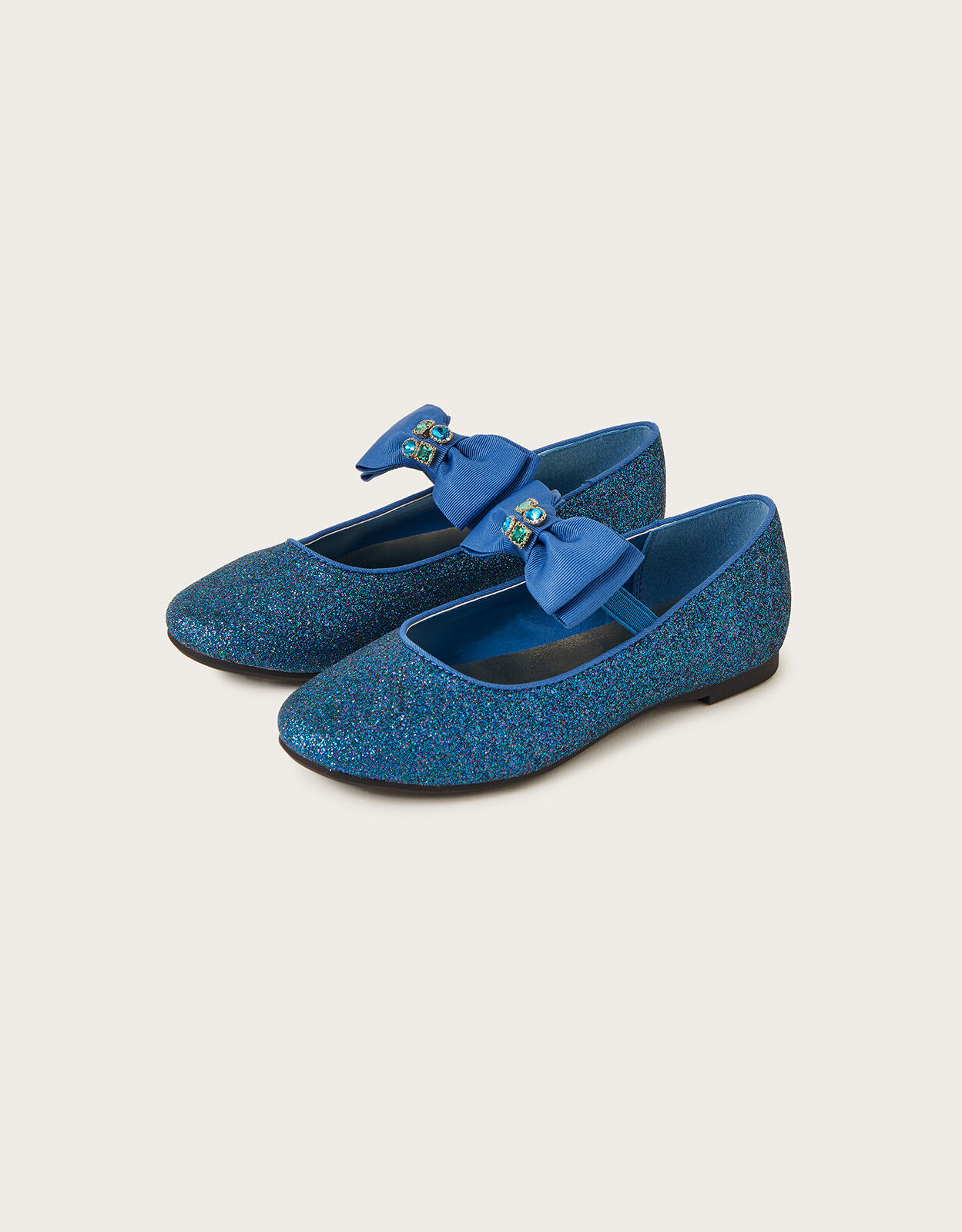 Glitter Gem Bow Ballerina Flats Teal