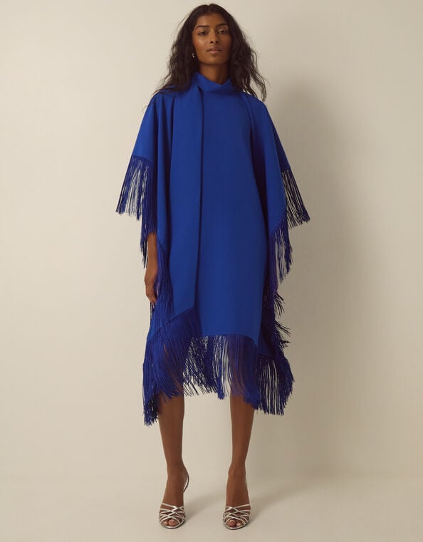 Novi High-Neck Fringe Mini Dress, Blue (COBALT), large
