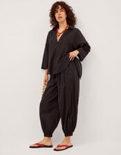 Nora Textured Cotton Balloon Trousers, Black (BLACK), large