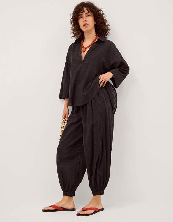 Nora Textured Cotton Balloon Pants, Black (BLACK), large