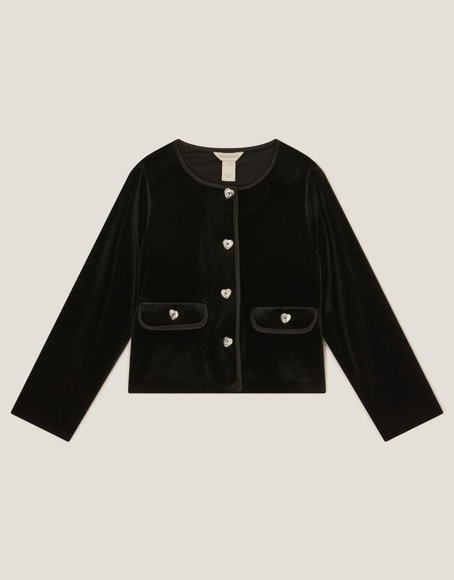 Heart Button Velvet Jacket, Black (BLACK), large
