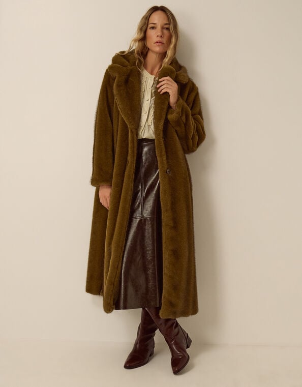 Winona Faux Fur Coat, Brown (CHOCOLATE), large