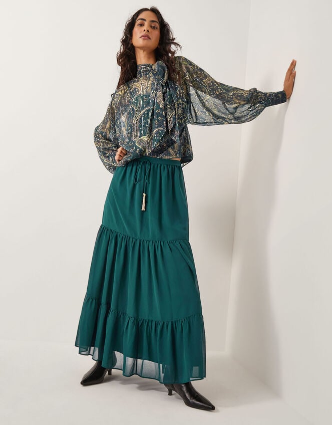 Marianna Sheer Paisley Pussybow Blouse, Green (GREEN), large