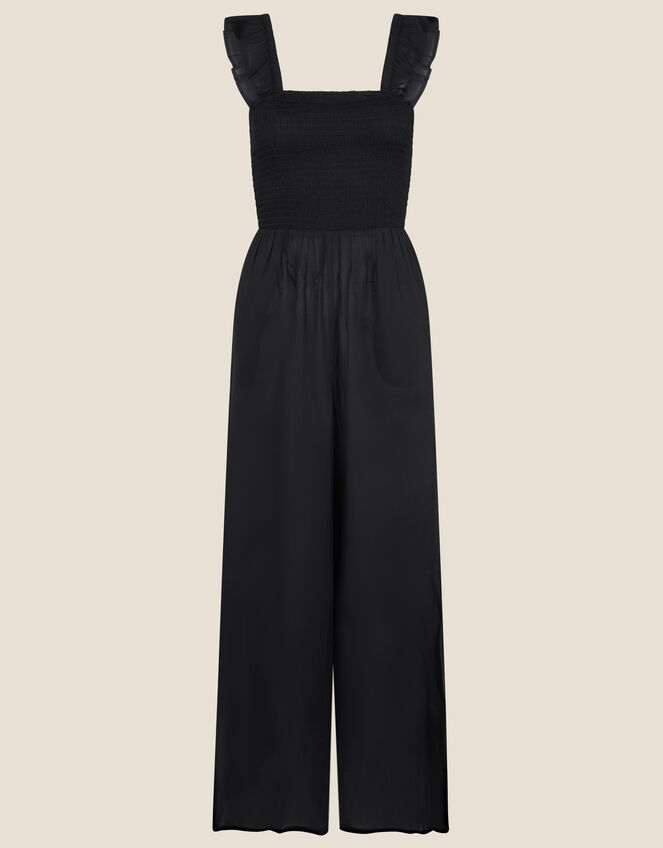 Ruffle Strap Wide Leg Jumpsuit, Black (BLACK), large