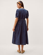 Eliza Puff Sleeve Denim Midi Dress, Blue (MID AUTHENTIC BLUE), large