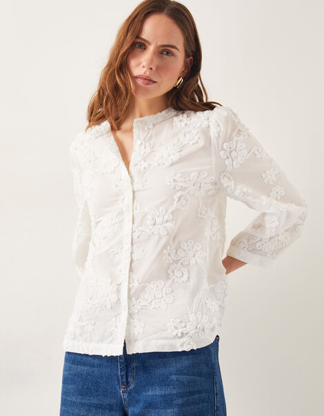 Blair Floral Cornelli Cotton Blouse, Ivory (IVORY), large