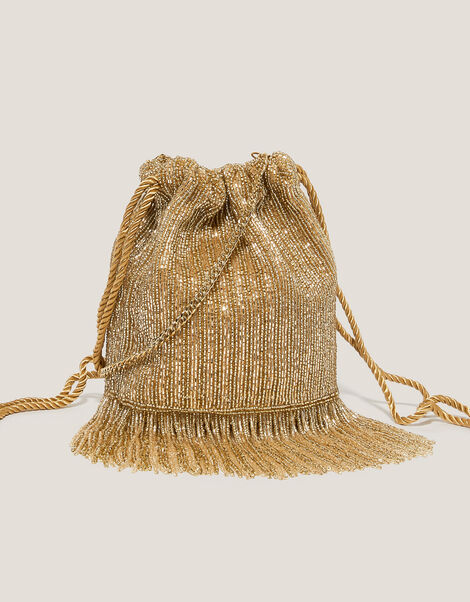 Zena Bead Tassel Bucket Bag, , large