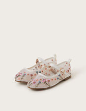 Floral Embroidered Mesh Ballet Flats, Multi (MULTI), large