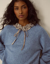 Corie Check Ruffle Collar Jumper, Blue (BLUE), large