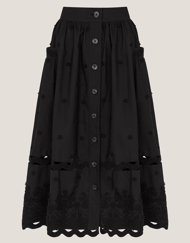 Esme Floral Appliqué Midi Skirt, Black (BLACK), large