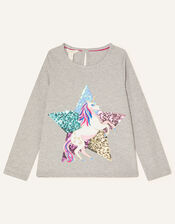 Sequin Unicorn Long Sleeve Top, Grey (GREY), large