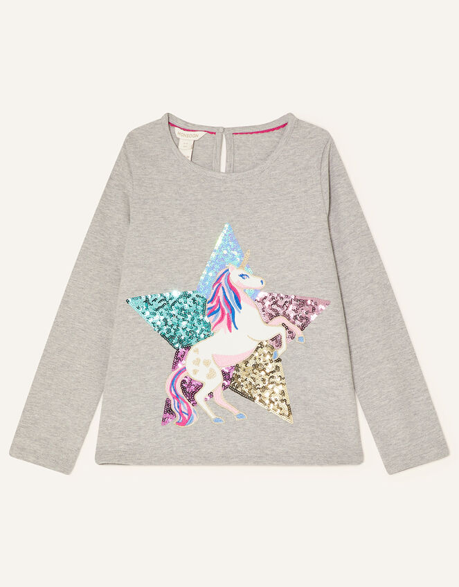 Sequin Unicorn Long Sleeve Top, Grey (GREY), large
