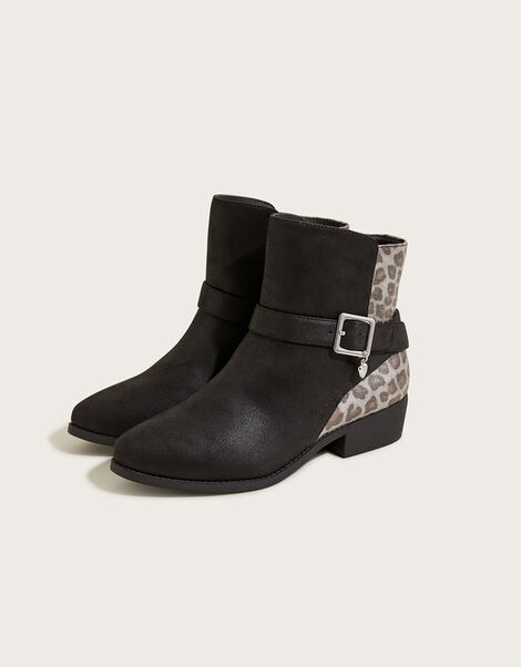 Leopard Heart Buckle Boots  Black, Black (BLACK), large