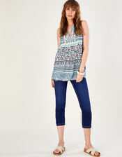 Heritage Floral Print Longline Top in LENZING™ ECOVERO™ , Blue (BLUE), large