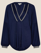 Longline Tape Pullover Top, Blue (NAVY), large