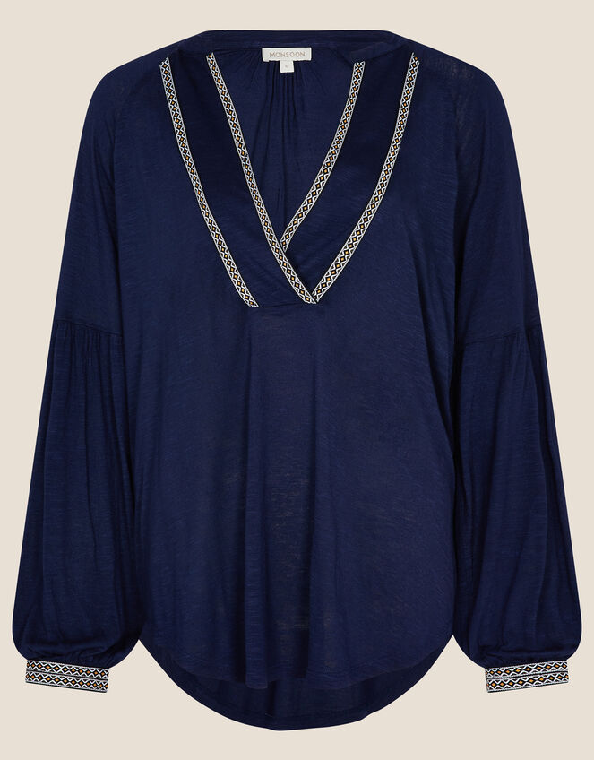 Longline Tape Pullover Top, Blue (NAVY), large