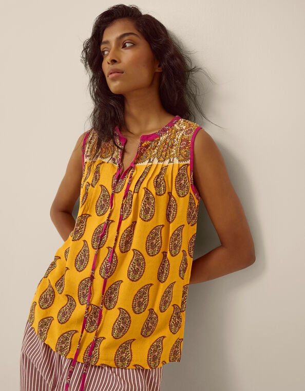 Magdalena Sleeveless Paisley Top, Yellow (YELLOW), large