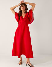 Patricia Ruffle Sleeve Midi Dress, Red (RED), large