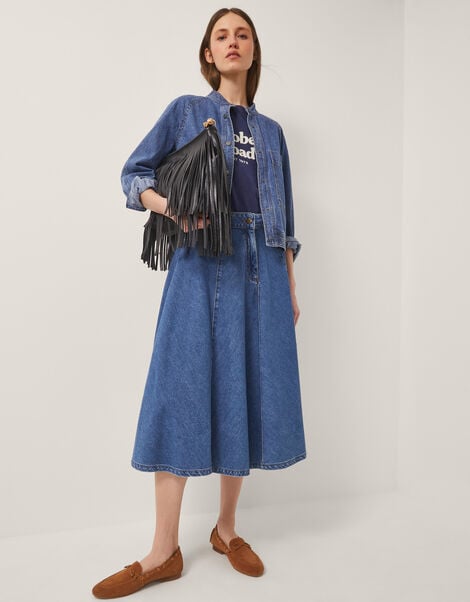 Sara Denim A-Line Midi Skirt, Blue (DENIM BLUE), large