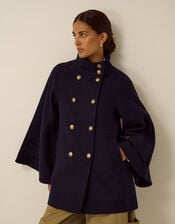 Frida Funnel Neck Cape Coat, Blue (NAVY), large