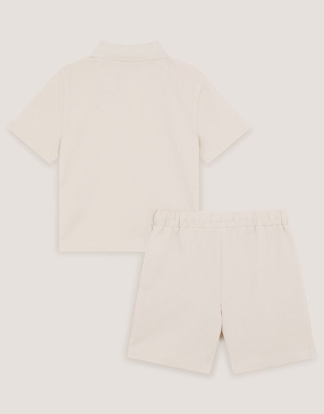 Palm Jersey Polo Shirt & Shorts Set, Natural (STONE), large