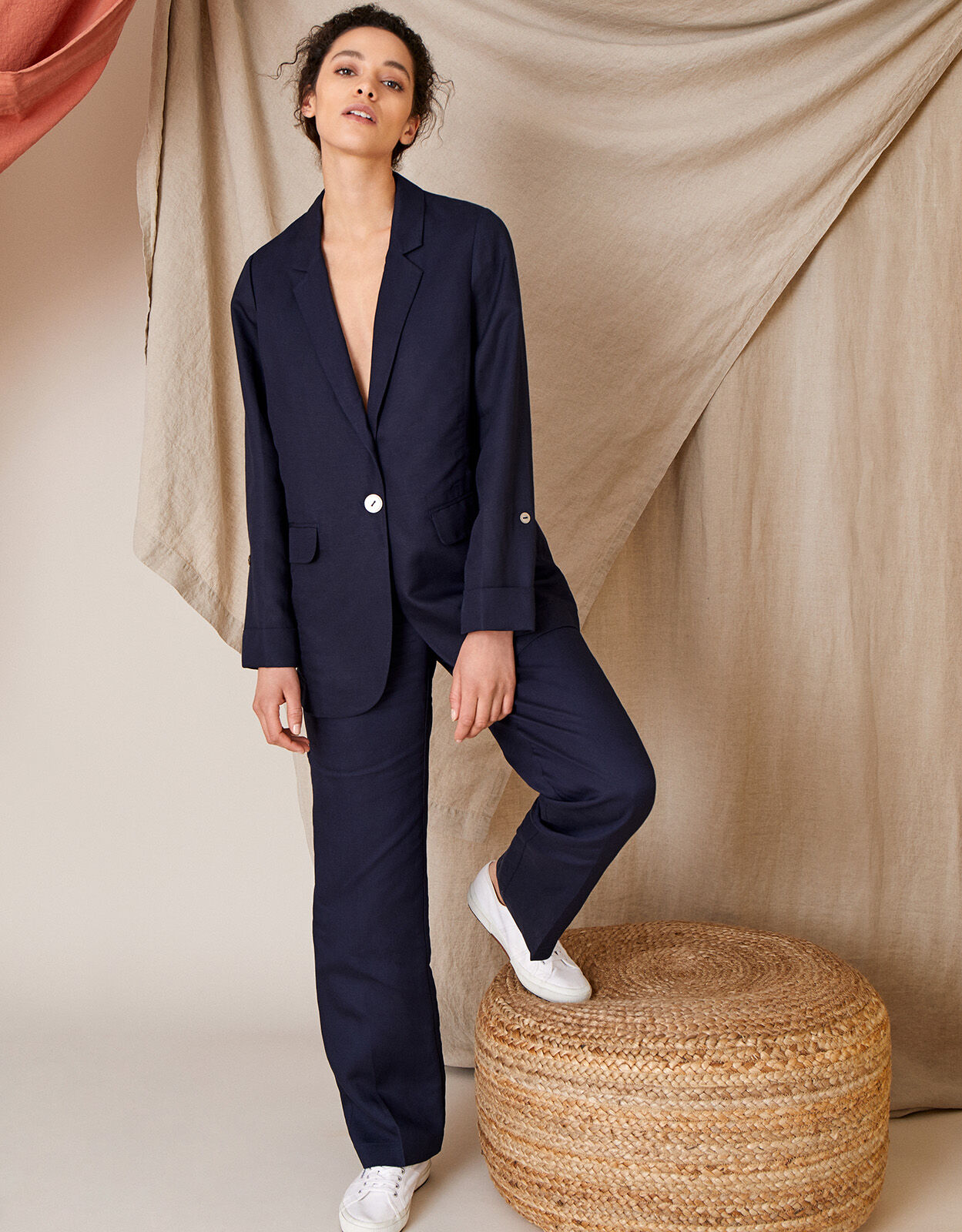 Smart Regular Length Trousers in Linen Blend Blue