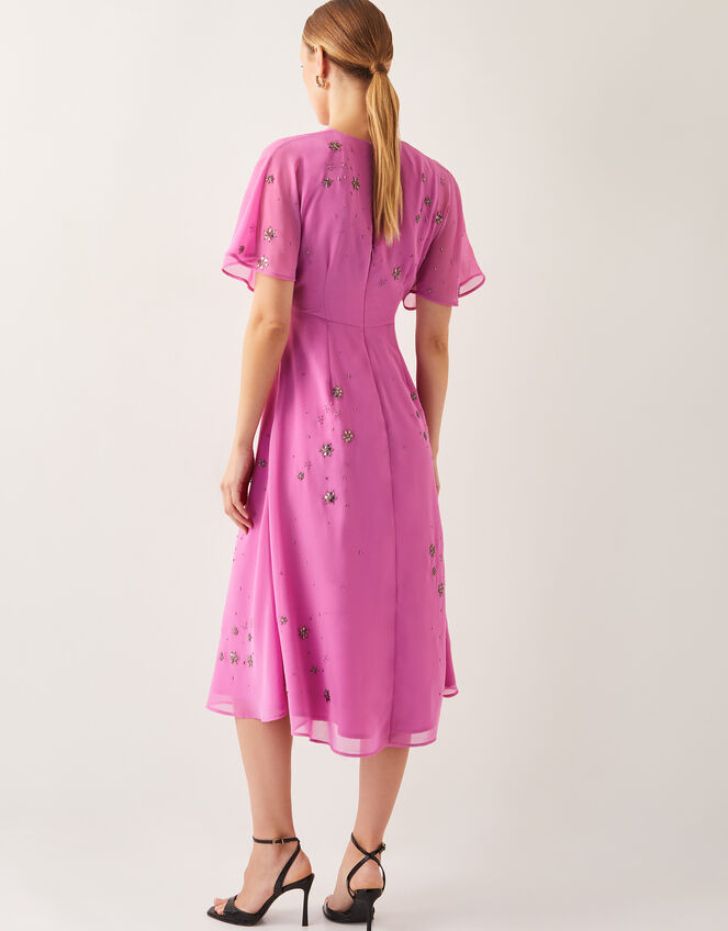 Candice Embellished Flutter Sleeve Midi Dress, Pink (PINK), large