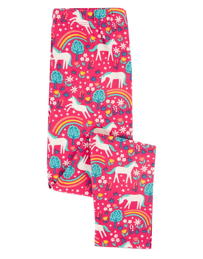 Frugi Unicorn Print Leggings, Pink (PINK), large