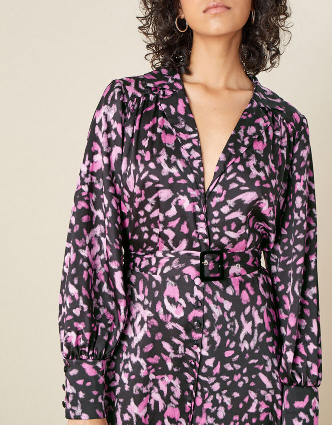 Niya Animal Print Shirt Dress, Black (BLACK), large