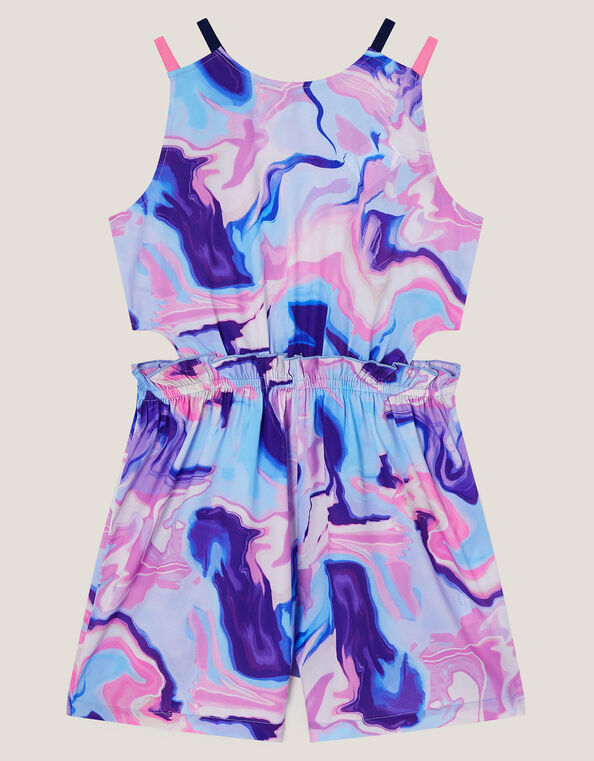 Marble Print Cut-Out Romper, Blue (BLUE), large