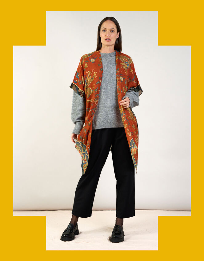 One Hundred Stars Dragon Print Wool Throwover, , large