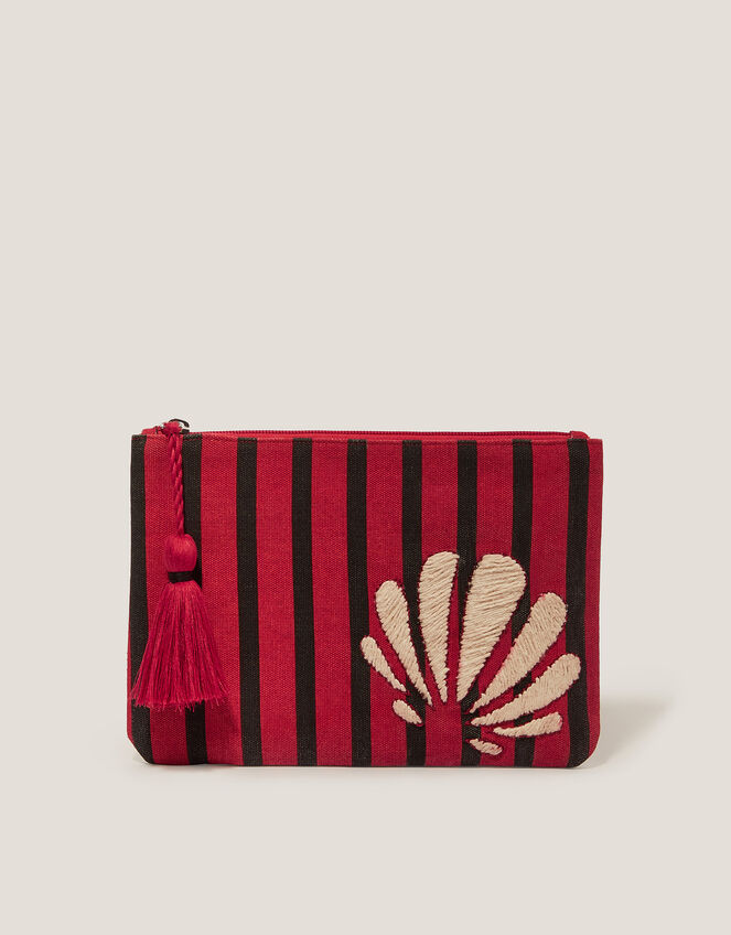 Shell Embroidered Stripe Pouch, , large