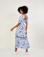 Floral Print Tie Detail Maxi Dress, Blue (BLUE), large