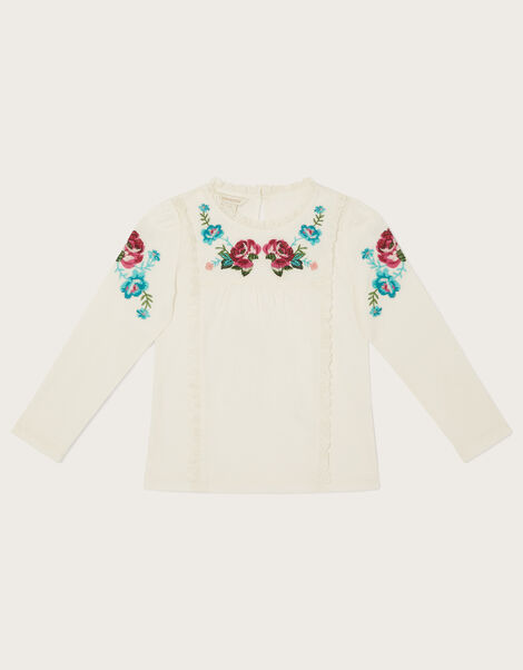 Boutique Embroidered Long Sleeve T-Shirt, Ivory (IVORY), large
