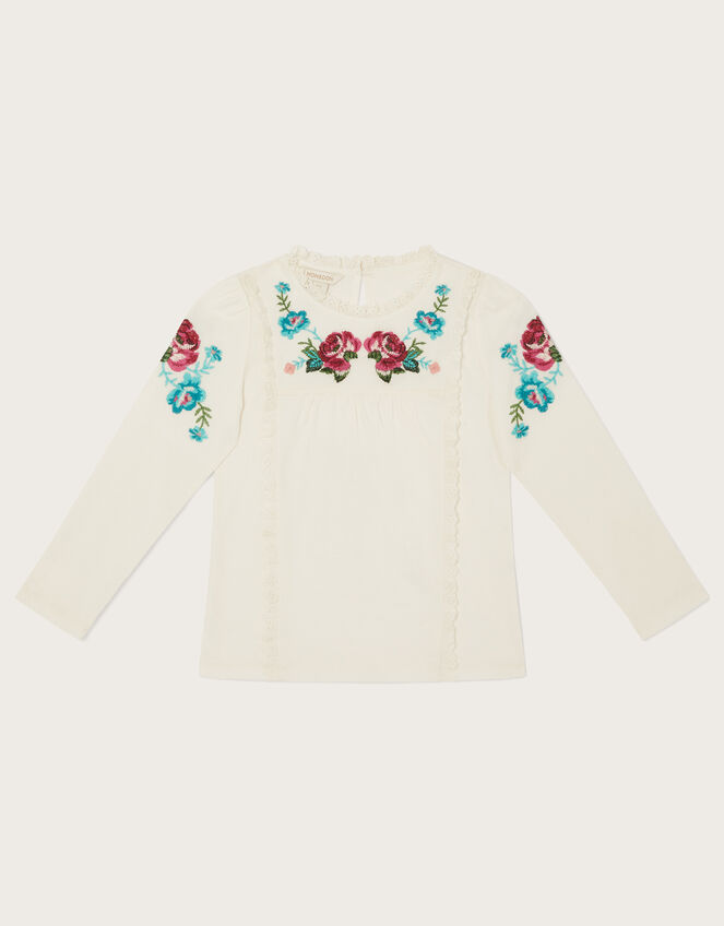 Boutique Embroidered Long Sleeve T-Shirt, Ivory (IVORY), large