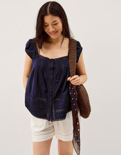 Olivia Lace Trim Top, Blue (NAVY), large