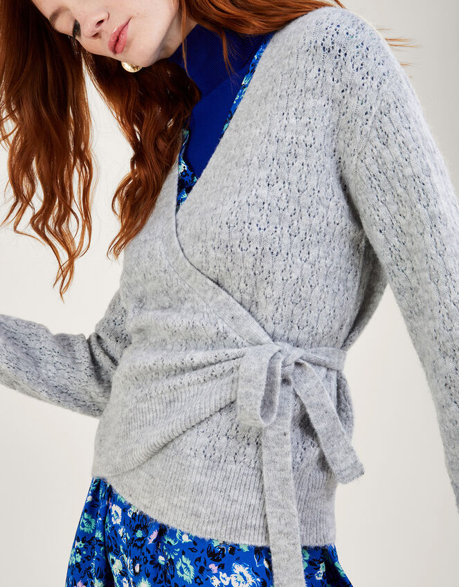 Pointelle Ballet Wrap Jumper, Grey (GREY MARL), large